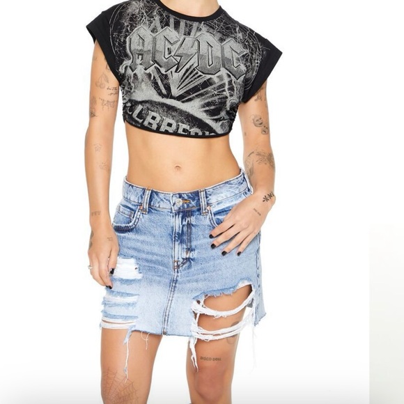 Light Denim Distressed Mini Skirt - Picture 7 of 10